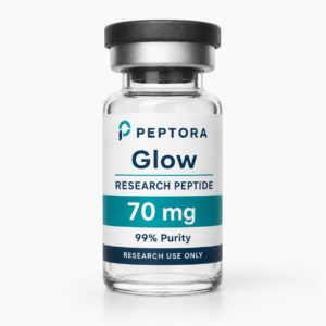 Glow 70 mg research peptide vial from Peptora